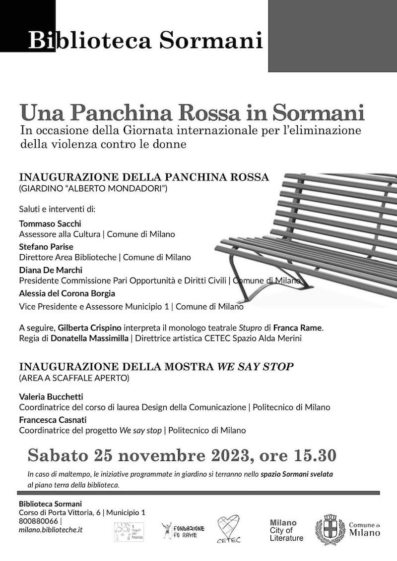 MILANO: “Panchine rossa per Franca” alla Biblioteca Sormani ...